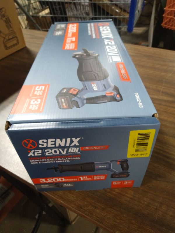 Photo 1 of SENIX X2 20 Volt Max* 1-Inch Compact Reciprocating Saw Power Tool Set, Variable Speed, 3200 SPM Max, Quick Blade Release, 3-Mode LED Light, Includes Battery and Charger (PSRX2-M3)