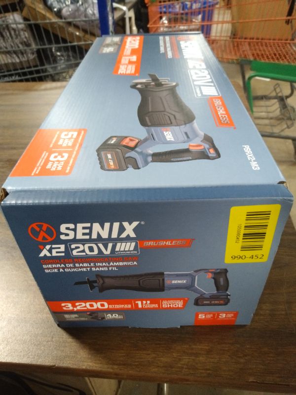 Photo 1 of SENIX X2 20 Volt Max* 1-Inch Compact Reciprocating Saw Power Tool Set, Variable Speed, 3200 SPM Max, Quick Blade Release, 3-Mode LED Light, Includes Battery and Charger (PSRX2-M3)