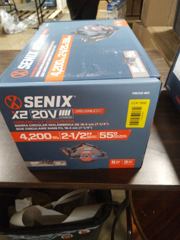 Photo 1 of SENIX 20V Max 7-1/4" Circular Saw for Wood Cutting | Cordless Circular Saw with 4.0Ah Battery & Charger | 4200RPM Brushless Motor, LED Light, 55° Bevel | Storage Bag Included (PSCX2-M3)