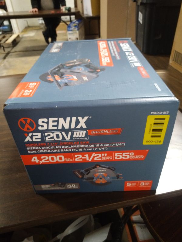 View 3 of SENIX 20V Max 7-1/4" Circular Saw for Wood Cutting | Cordless Circular Saw with 4.0Ah Battery & Charger | 4200RPM Brushless Motor, LED Light, 55° Bevel | Storage Bag Included (PSCX2-M3)