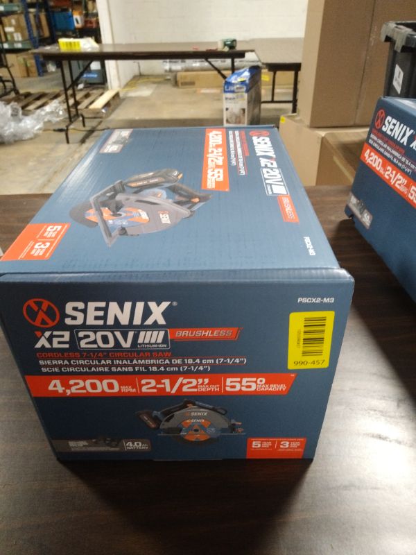 Photo 1 of SENIX 20V Max 7-1/4" Circular Saw for Wood Cutting | Cordless Circular Saw with 4.0Ah Battery & Charger | 4200RPM Brushless Motor, LED Light, 55° Bevel | Storage Bag Included (PSCX2-M3)
