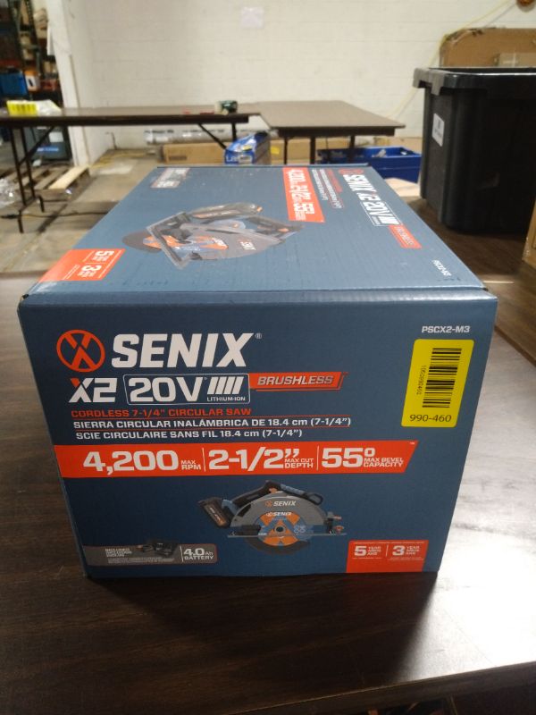 Photo 1 of SENIX 20V Max 7-1/4" Circular Saw for Wood Cutting | Cordless Circular Saw with 4.0Ah Battery & Charger | 4200RPM Brushless Motor, LED Light, 55° Bevel | Storage Bag Included (PSCX2-M3)