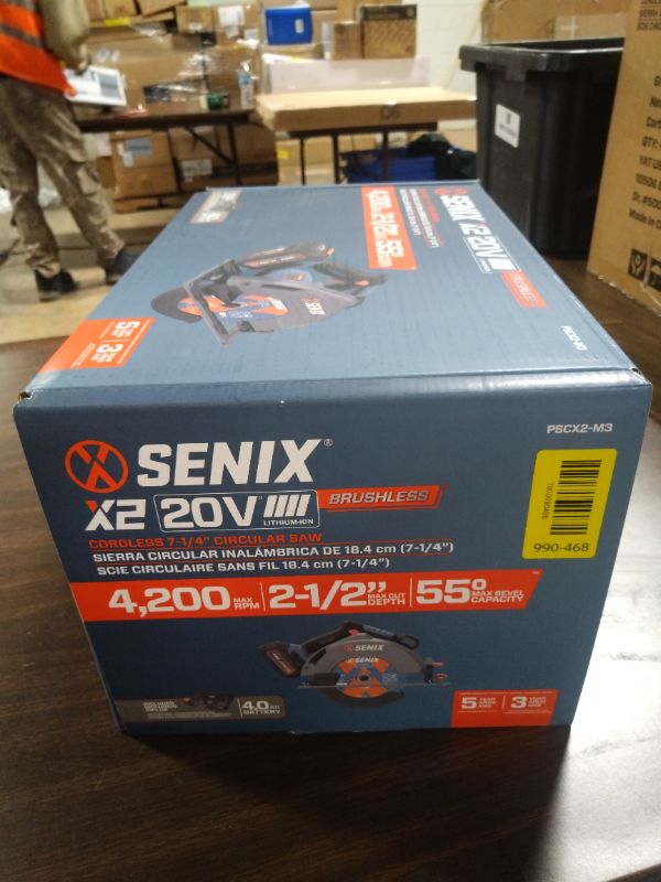 Photo 1 of SENIX 20V Max 7-1/4" Circular Saw for Wood Cutting | Cordless Circular Saw with 4.0Ah Battery & Charger | 4200RPM Brushless Motor, LED Light, 55° Bevel | Storage Bag Included (PSCX2-M3)