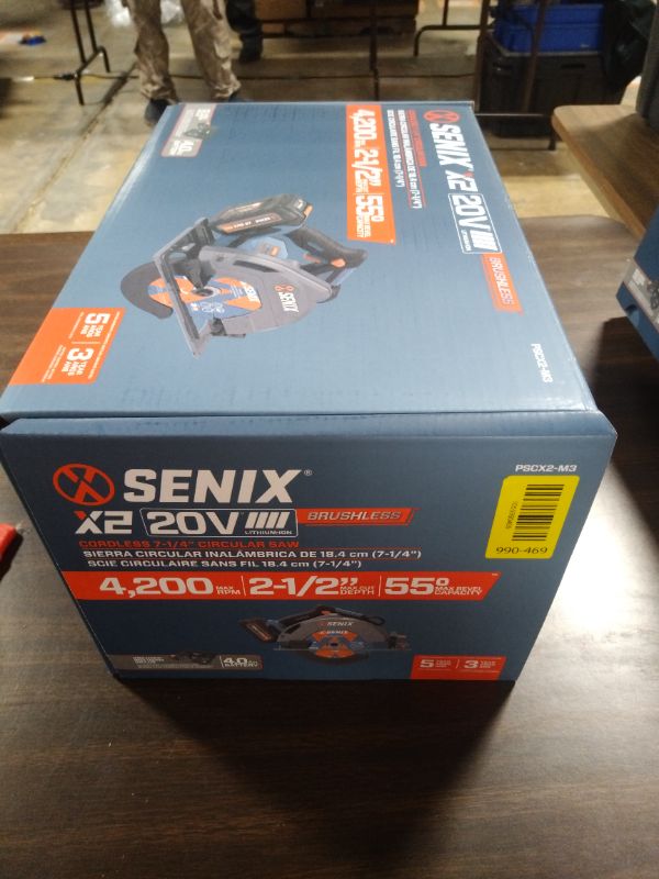 Photo 1 of SENIX 20V Max 7-1/4" Circular Saw for Wood Cutting | Cordless Circular Saw with 4.0Ah Battery & Charger | 4200RPM Brushless Motor, LED Light, 55° Bevel | Storage Bag Included (PSCX2-M3)
