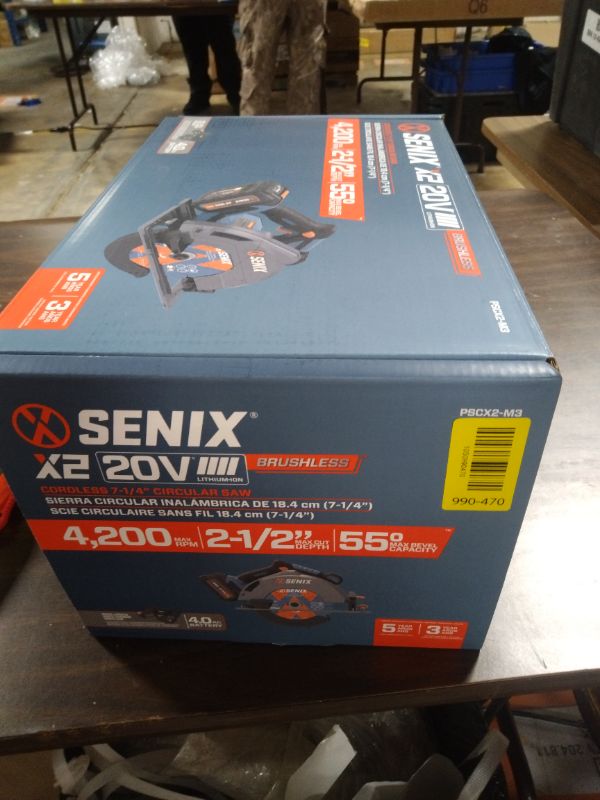 View 3 of SENIX 20V Max 7-1/4" Circular Saw for Wood Cutting | Cordless Circular Saw with 4.0Ah Battery & Charger | 4200RPM Brushless Motor, LED Light, 55° Bevel | Storage Bag Included (PSCX2-M3)
