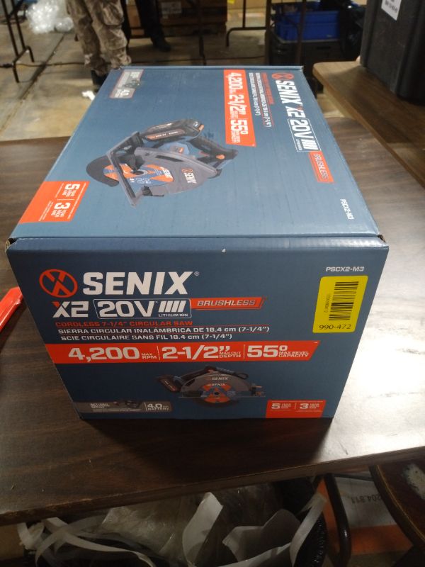 Photo 1 of SENIX 20V Max 7-1/4" Circular Saw for Wood Cutting | Cordless Circular Saw with 4.0Ah Battery & Charger | 4200RPM Brushless Motor, LED Light, 55° Bevel | Storage Bag Included (PSCX2-M3)