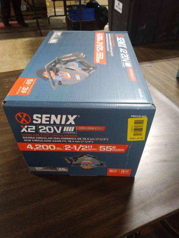 Photo 1 of SENIX 20V Max 7-1/4" Circular Saw for Wood Cutting | Cordless Circular Saw with 4.0Ah Battery & Charger | 4200RPM Brushless Motor, LED Light, 55° Bevel | Storage Bag Included (PSCX2-M3)