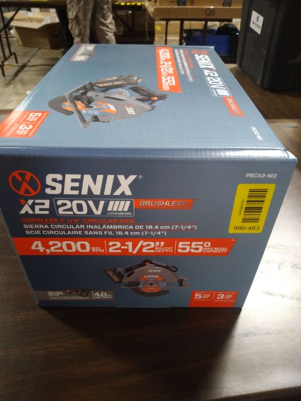 Photo 1 of SENIX 20V Max 7-1/4" Circular Saw for Wood Cutting | Cordless Circular Saw with 4.0Ah Battery & Charger | 4200RPM Brushless Motor, LED Light, 55° Bevel | Storage Bag Included (PSCX2-M3)