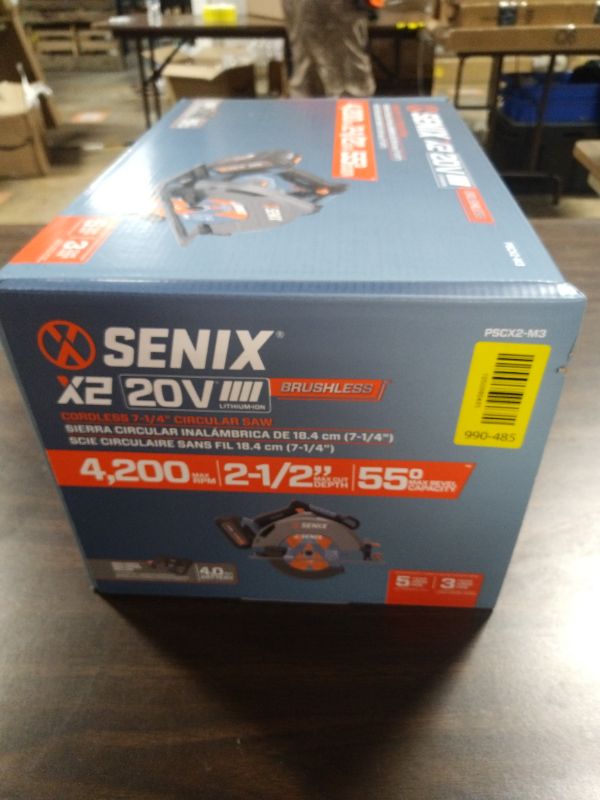 Photo 1 of SENIX 20V Max 7-1/4" Circular Saw for Wood Cutting | Cordless Circular Saw with 4.0Ah Battery & Charger | 4200RPM Brushless Motor, LED Light, 55° Bevel | Storage Bag Included (PSCX2-M3)
