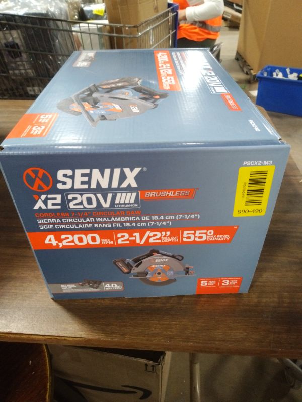 Photo 1 of SENIX 20V Max 7-1/4" Circular Saw for Wood Cutting | Cordless Circular Saw with 4.0Ah Battery & Charger | 4200RPM Brushless Motor, LED Light, 55° Bevel | Storage Bag Included (PSCX2-M3)