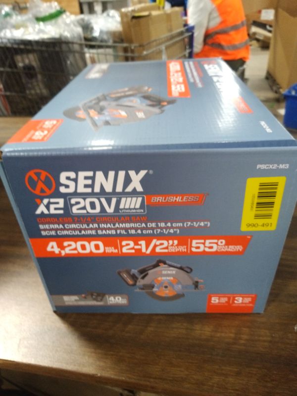 View 3 of SENIX 20V Max 7-1/4" Circular Saw for Wood Cutting | Cordless Circular Saw with 4.0Ah Battery & Charger | 4200RPM Brushless Motor, LED Light, 55° Bevel | Storage Bag Included (PSCX2-M3)