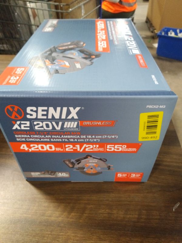 View 3 of SENIX 20V Max 7-1/4" Circular Saw for Wood Cutting | Cordless Circular Saw with 4.0Ah Battery & Charger | 4200RPM Brushless Motor, LED Light, 55° Bevel | Storage Bag Included (PSCX2-M3)