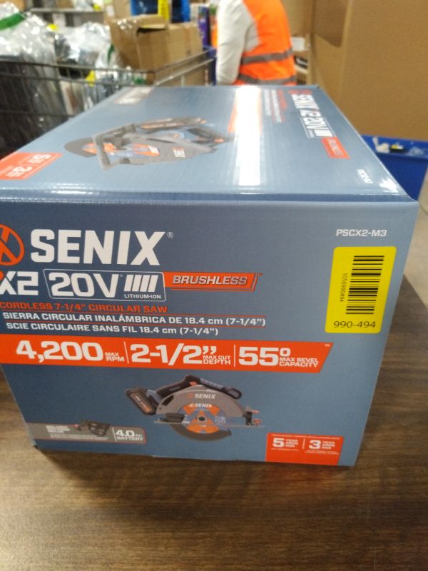 Photo 1 of SENIX 20V Max 7-1/4" Circular Saw for Wood Cutting | Cordless Circular Saw with 4.0Ah Battery & Charger | 4200RPM Brushless Motor, LED Light, 55° Bevel | Storage Bag Included (PSCX2-M3)