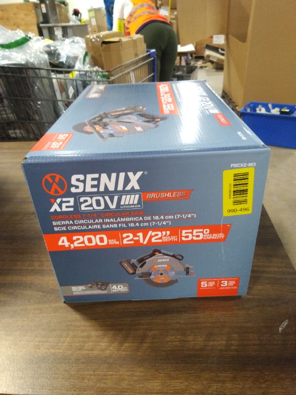View 3 of SENIX 20V Max 7-1/4" Circular Saw for Wood Cutting | Cordless Circular Saw with 4.0Ah Battery & Charger | 4200RPM Brushless Motor, LED Light, 55° Bevel | Storage Bag Included (PSCX2-M3)