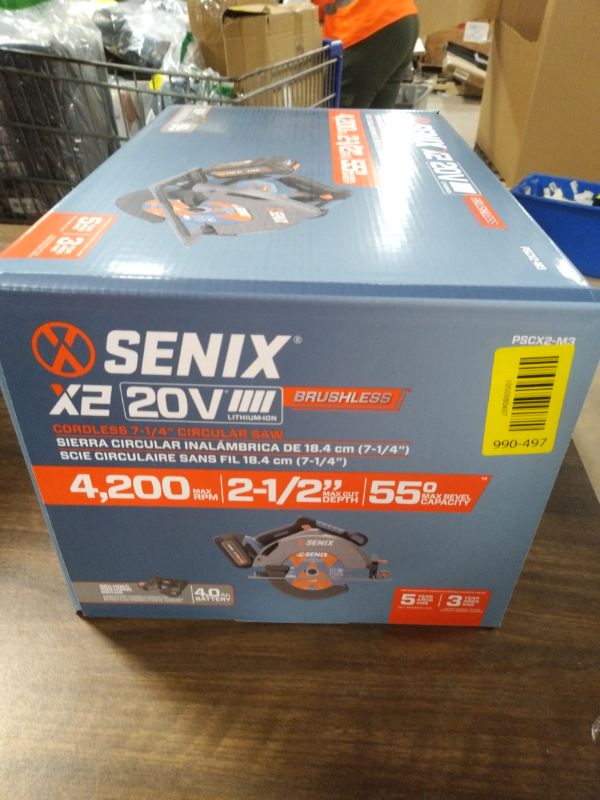 View 3 of SENIX 20V Max 7-1/4" Circular Saw for Wood Cutting | Cordless Circular Saw with 4.0Ah Battery & Charger | 4200RPM Brushless Motor, LED Light, 55° Bevel | Storage Bag Included (PSCX2-M3)