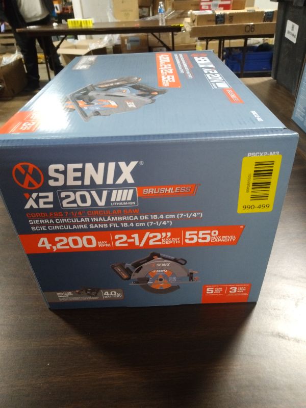 Photo 1 of SENIX 20V Max 7-1/4" Circular Saw for Wood Cutting | Cordless Circular Saw with 4.0Ah Battery & Charger | 4200RPM Brushless Motor, LED Light, 55° Bevel | Storage Bag Included (PSCX2-M3)