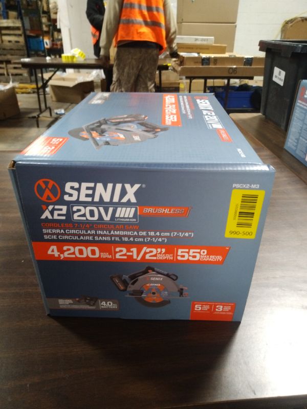 Photo 1 of SENIX 20V Max 7-1/4" Circular Saw for Wood Cutting | Cordless Circular Saw with 4.0Ah Battery & Charger | 4200RPM Brushless Motor, LED Light, 55° Bevel | Storage Bag Included (PSCX2-M3)