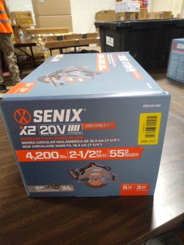 Photo 1 of SENIX 20V Max 7-1/4" Circular Saw for Wood Cutting | Cordless Circular Saw with 4.0Ah Battery & Charger | 4200RPM Brushless Motor, LED Light, 55° Bevel | Storage Bag Included (PSCX2-M3)