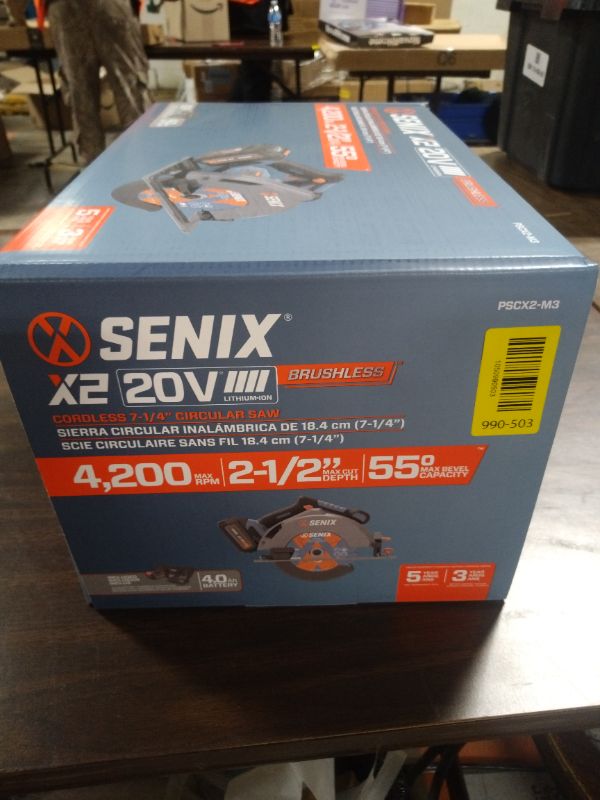 View 3 of SENIX 20V Max 7-1/4" Circular Saw for Wood Cutting | Cordless Circular Saw with 4.0Ah Battery & Charger | 4200RPM Brushless Motor, LED Light, 55° Bevel | Storage Bag Included (PSCX2-M3)