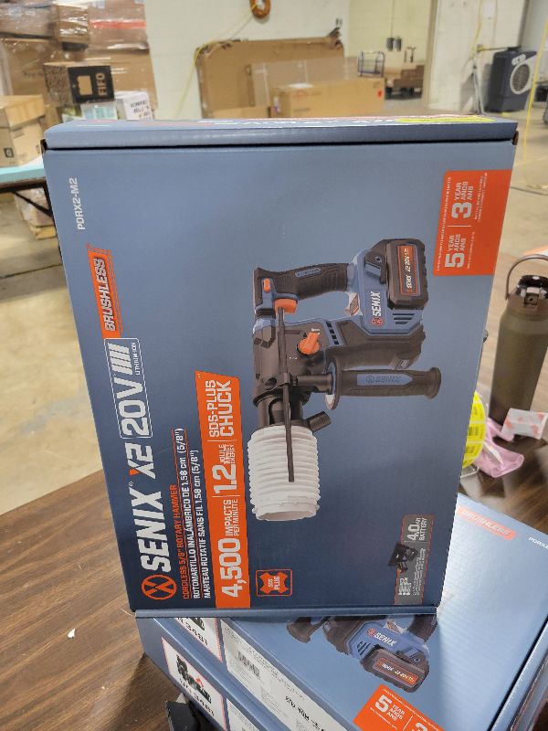 Photo 1 of SENIX X2 20 Volt Max* SDS-Plus Cordless 5/8" Rotary Hammer Drill with Brushless Motor, Auxiliary Handle, Dual Function, & Vibration Control, Includes Battery, Charger, & Storage Bag (PDRX2-M2)