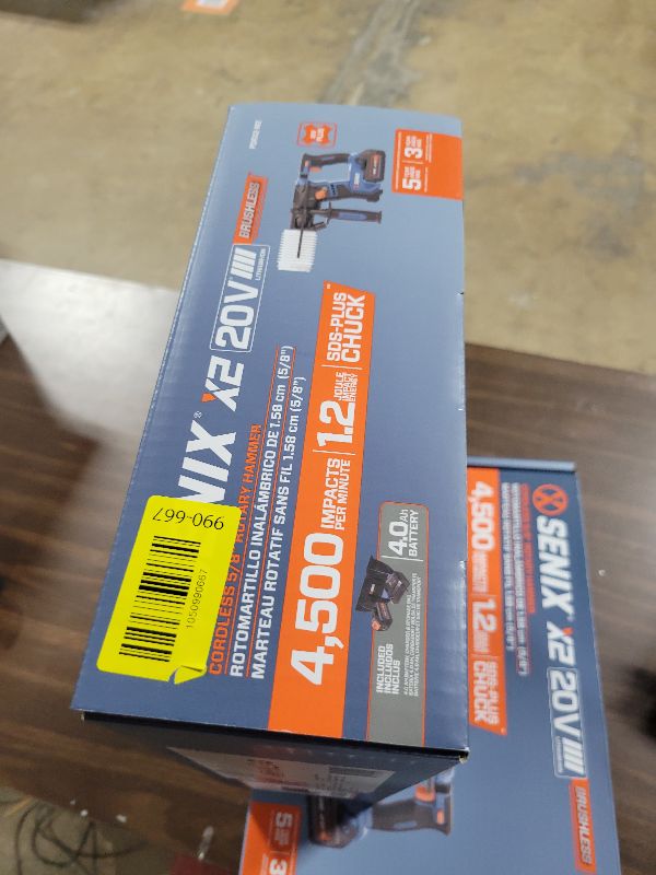 Photo 1 of SENIX X2 20 Volt Max* SDS-Plus Cordless 5/8" Rotary Hammer Drill with Brushless Motor, Auxiliary Handle, Dual Function, & Vibration Control, Includes Battery, Charger, & Storage Bag (PDRX2-M2)