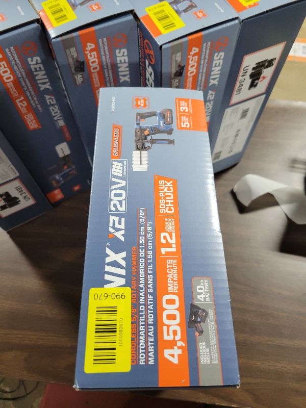 Photo 1 of SENIX X2 20 Volt Max* SDS-Plus Cordless 5/8" Rotary Hammer Drill with Brushless Motor, Auxiliary Handle, Dual Function, & Vibration Control, Includes Battery, Charger, & Storage Bag (PDRX2-M2)
