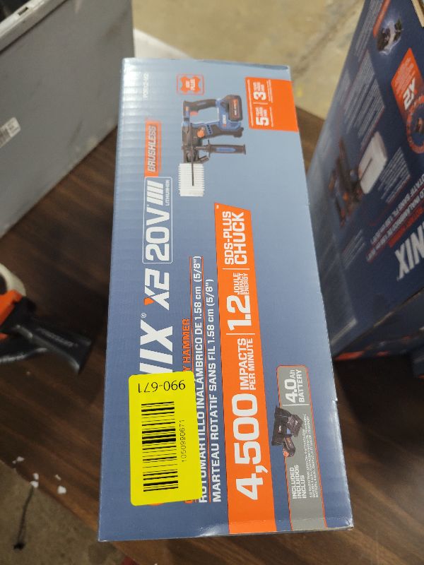 Photo 1 of SENIX X2 20 Volt Max* SDS-Plus Cordless 5/8" Rotary Hammer Drill with Brushless Motor, Auxiliary Handle, Dual Function, & Vibration Control, Includes Battery, Charger, & Storage Bag (PDRX2-M2)