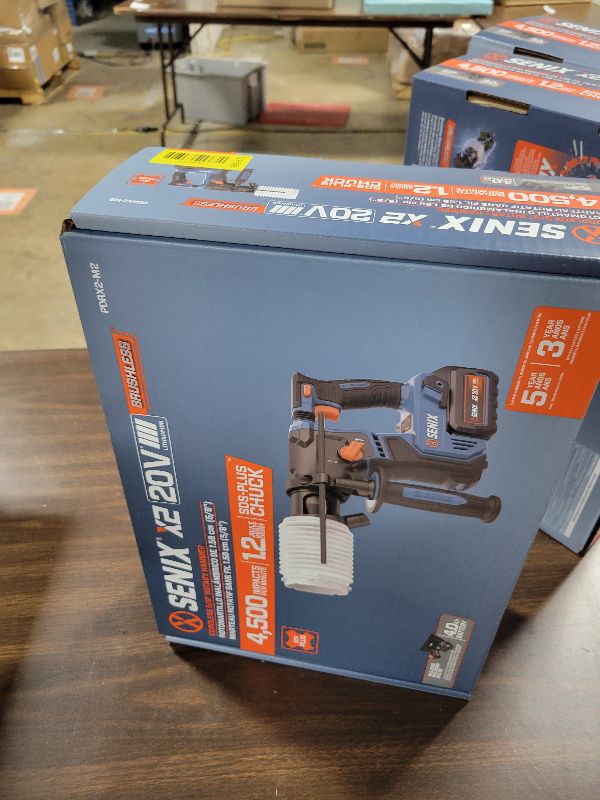 Photo 1 of SENIX X2 20 Volt Max* SDS-Plus Cordless 5/8" Rotary Hammer Drill with Brushless Motor, Auxiliary Handle, Dual Function, & Vibration Control, Includes Battery, Charger, & Storage Bag (PDRX2-M2)