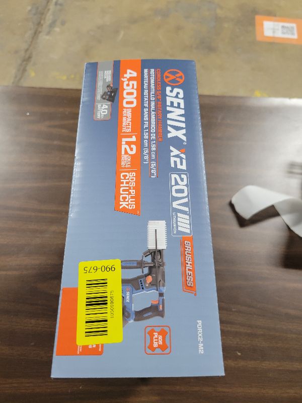 Photo 1 of SENIX X2 20 Volt Max* SDS-Plus Cordless 5/8" Rotary Hammer Drill with Brushless Motor, Auxiliary Handle, Dual Function, & Vibration Control, Includes Battery, Charger, & Storage Bag (PDRX2-M2)