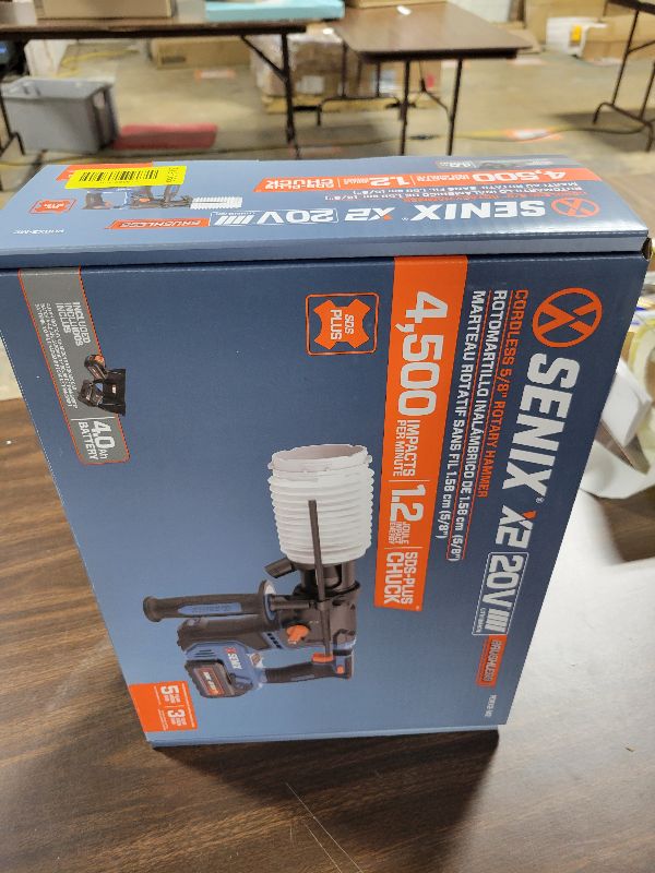 Photo 1 of SENIX X2 20 Volt Max* SDS-Plus Cordless 5/8" Rotary Hammer Drill with Brushless Motor, Auxiliary Handle, Dual Function, & Vibration Control, Includes Battery, Charger, & Storage Bag (PDRX2-M2)