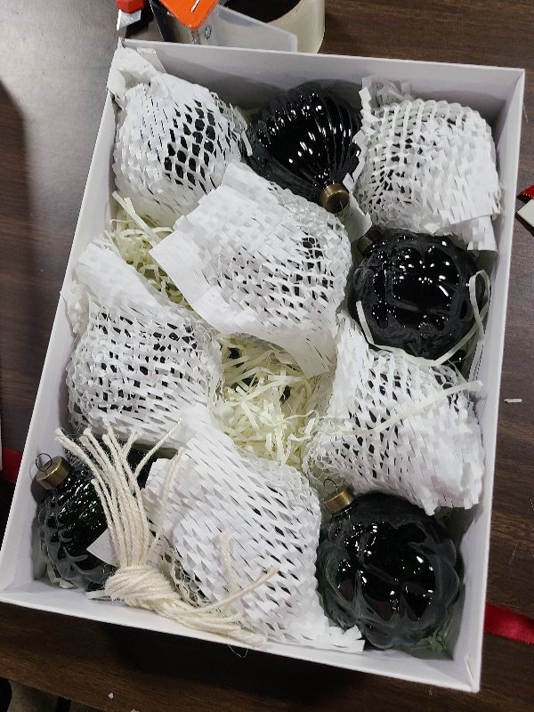 Photo 1 of 12PCS Green Glass Christmas Ornaments, 3.15” Textured Glass Ball Ornaments, Ribbed & Embossed Vintage Baubles, Rustic Farmhouse Holiday Decorations for Christmas Tree, Wreaths & Garland (Green)