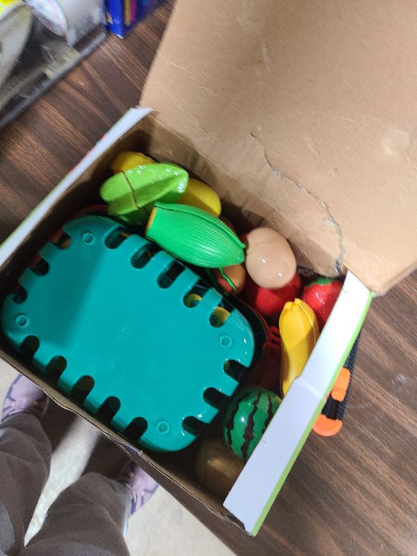 Photo 1 of 100 Pcs Play Food Set for Kids Kitchen, Pretend Food Toy for Toddlers Age 1-3, Plastics Cutting Fake Food/ Fruit/ Vegetable Accessories with 2 Baskets, Birthday Gifts for 2 3 4 5 Years Old Boys Girls