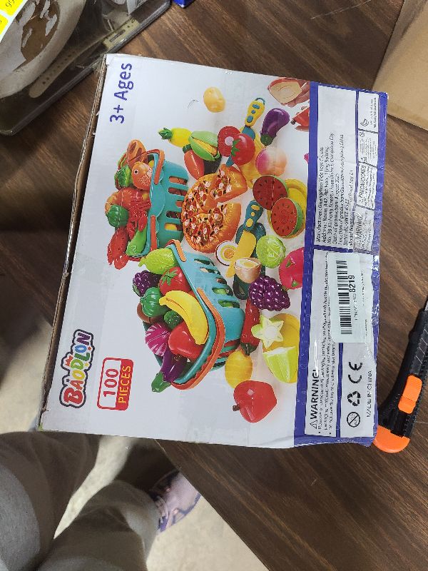 Photo 1 of 100 Pcs Play Food Set for Kids Kitchen, Pretend Food Toy for Toddlers Age 1-3, Plastics Cutting Fake Food/ Fruit/ Vegetable Accessories with 2 Baskets, Birthday Gifts for 2 3 4 5 Years Old Boys Girls