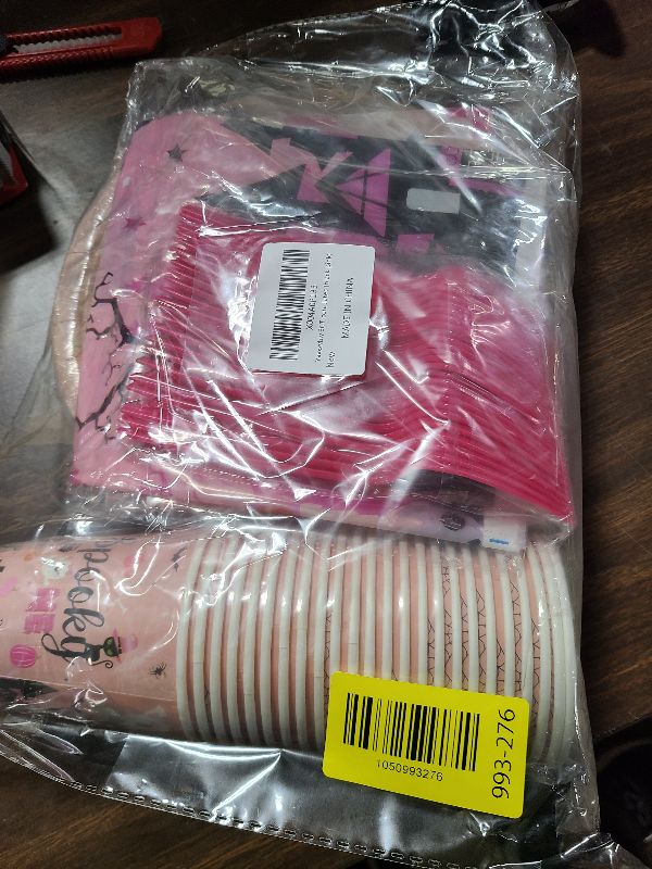 Photo 1 of 182Pcs Spooky One Birthday Decorations Girl Halloween 1st Birthday Party Decorations with Pink Plates and Napkins for Halloween Decorations Girl