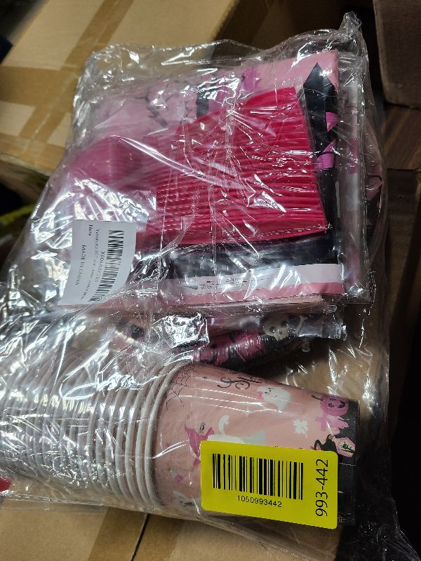 Photo 1 of 182Pcs Spooky One Birthday Decorations Girl Halloween 1st Birthday Party Decorations with Pink Plates and Napkins for Halloween Decorations Girl