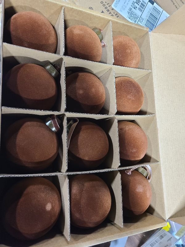 Photo 1 of 12 Pcs Velvet Christmas Balls Bulk Shatterproof Plastic Christmas Tree Decorations for Decorative Hanging Baubles (12, Brown, 3.15Inch)