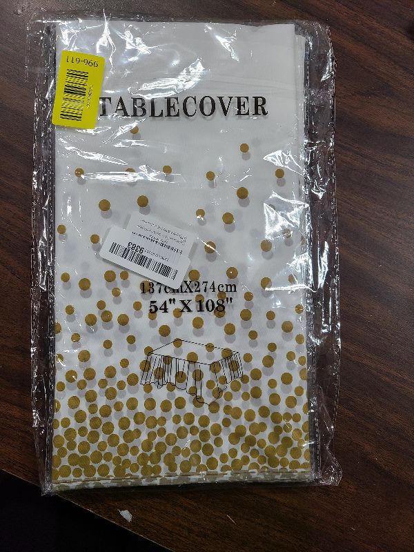 Photo 1 of 2 Pack White and Gold Tablecloth Disposable Gold Tables Tablecloths for Rectangle 54" x 108" Plastic Tablecloth Party Table Covers for Birthday Thanksgiving Christmas Wedding Outdoor BBQ (White)