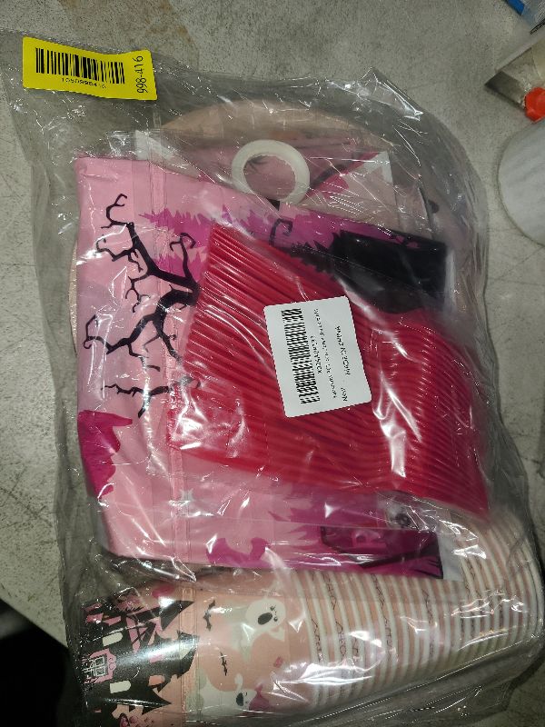 Photo 1 of 182Pcs Spooky One Birthday Decorations Girl Halloween 1st Birthday Party Decorations with Pink Plates and Napkins for Halloween Decorations Girl