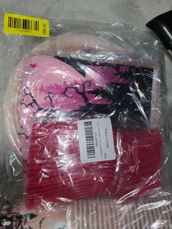 Photo 1 of 182Pcs Spooky One Birthday Decorations Girl Halloween 1st Birthday Party Decorations with Pink Plates and Napkins for Halloween Decorations Girl