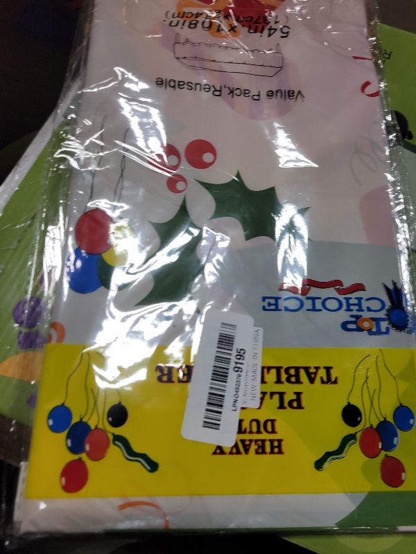 Photo 1 of 2 Pack Christmas Plastic Table cloths Xmas Plastic Table Covers Disposable Table Cloths Christmas BBQ Picnic Parties TableCovers Waterproof TableCloth Oil-Proof Christmas Tree Table Covers 54 x 108 in