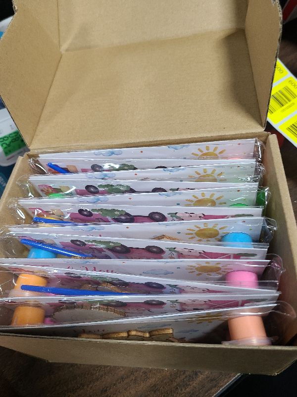 Photo 1 of 12 Pack Pink Farm Party Favors for Kids – Individually Wrapped Paint Your Own Wooden Magnet Craft Kits with Thank You Card, Barnyard Animal Birthday Supplies for Girls