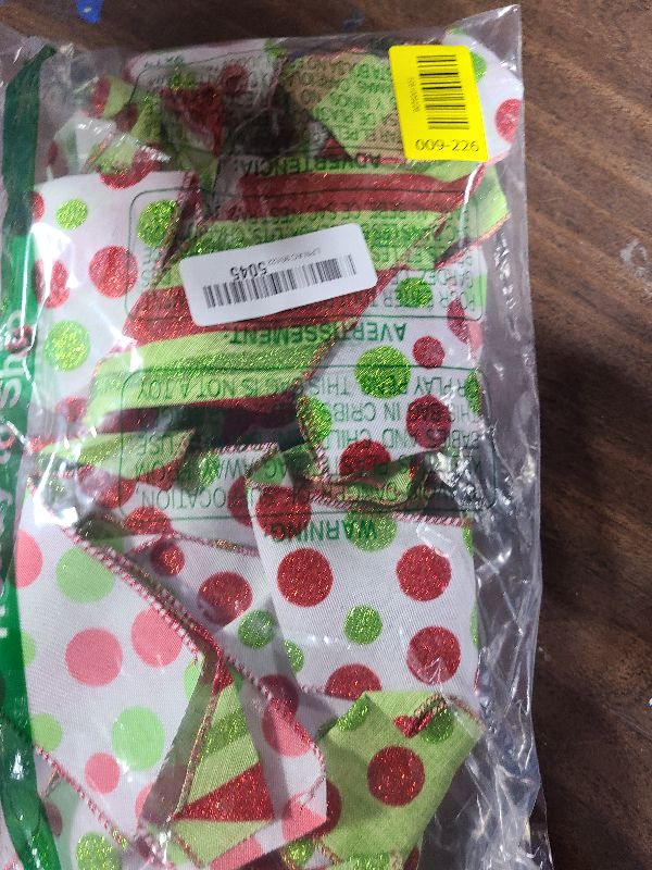 Photo 1 of 2 Pack Red Green Christmas Bows for Wreaths, Pre-Assembled 10 x 18 Inch Large Christmas Tree Topper Bow Ribbon Xmas Decorations Glitter Polka Dots Ornaments for Trees Garlands Indoor Outdoor Decors