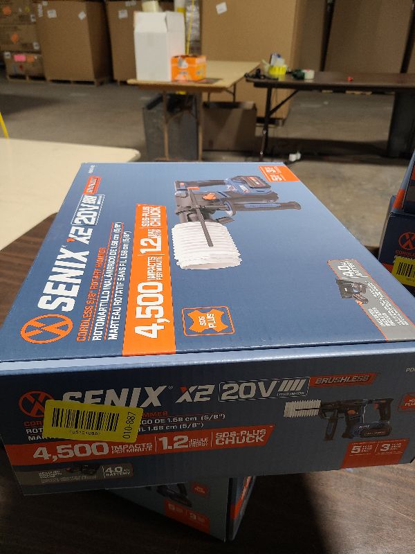 Photo 1 of SENIX X2 20 Volt Max* SDS-Plus Cordless 5/8" Rotary Hammer Drill with Brushless Motor, Auxiliary Handle, Dual Function, & Vibration Control, Includes Battery, Charger, & Storage Bag (PDRX2-M2)