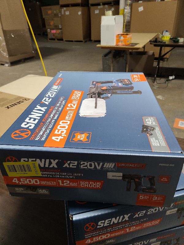 Photo 1 of SENIX X2 20 Volt Max* SDS-Plus Cordless 5/8" Rotary Hammer Drill with Brushless Motor, Auxiliary Handle, Dual Function, & Vibration Control, Includes Battery, Charger, & Storage Bag (PDRX2-M2)