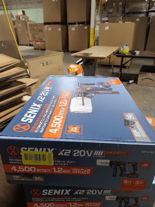 Photo 1 of SENIX X2 20 Volt Max* SDS-Plus Cordless 5/8" Rotary Hammer Drill with Brushless Motor, Auxiliary Handle, Dual Function, & Vibration Control, Includes Battery, Charger, & Storage Bag (PDRX2-M2)