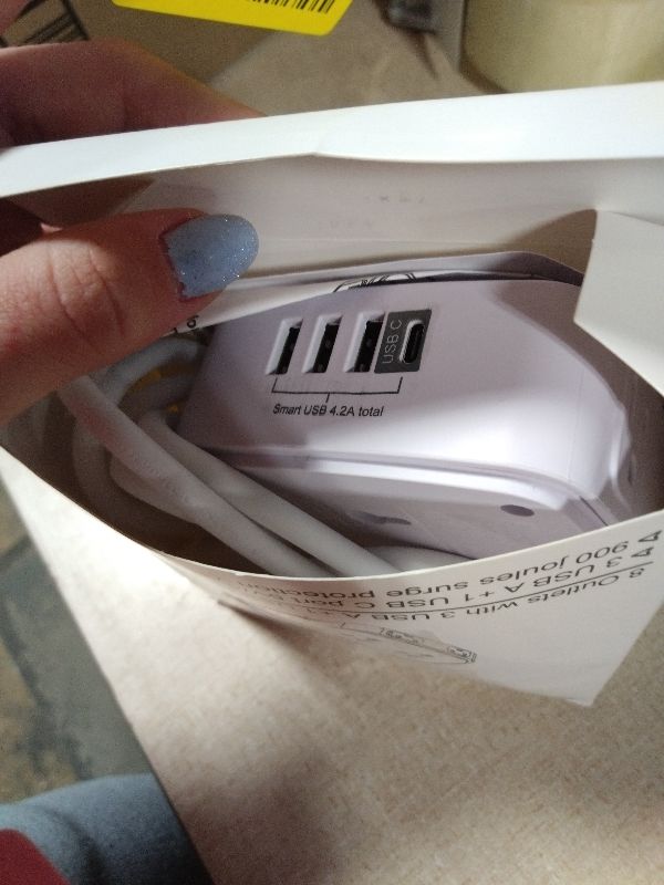 Photo 1 of 10 Ft Surge Protector Power Strip - YISHU 3 Side Outlet Extender with 8 Widely AC Outlets and 4 USB Ports, 10 Feet Extension Cord with Flat Plug, Wall Mount Desk USB Charging Station, ETL,White