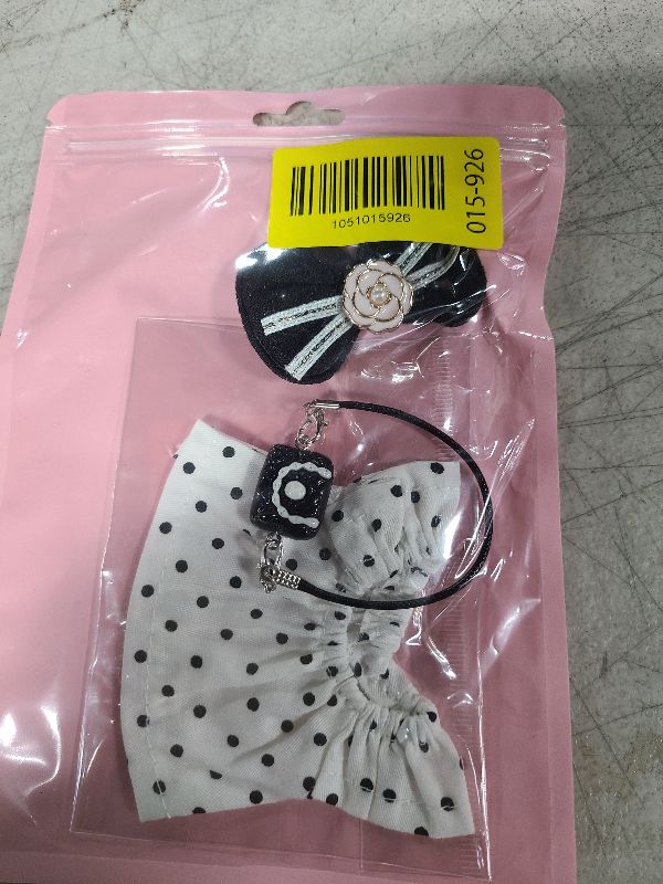 View 2 of 17cm Doll Clothes – Polka Dot Dress with Bow Clip & Decorative Crossbody Bag | Collectible Outfit Set for Mini Plush Dolls (No Doll Included)