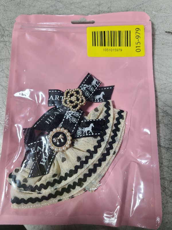 Photo 1 of 17cm Mini Doll Clothes – Cream Dress with Black Ribbon Layers & Rhinestone Bow Accent | Collectible Outfit Set for Mini Plush Dolls (No Doll Included)