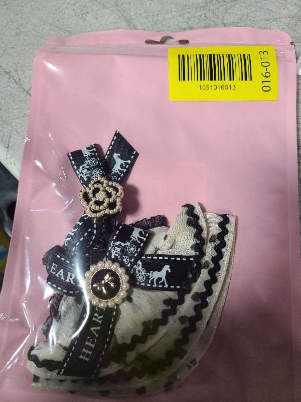 Photo 1 of 17cm Mini Doll Clothes – Cream Dress with Black Ribbon Layers & Rhinestone Bow Accent | Collectible Outfit Set for Mini Plush Dolls (No Doll Included)