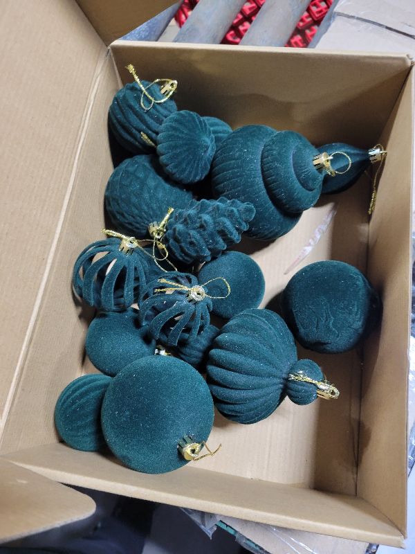 Photo 1 of 18Pcs Velvet Christmas Tree Ornaments Set, Green Shatterproof Flocked Christmas Decorations Bulk for Tree, Decorative Hanging Ball Ornaments for Xmas Holiday Home Party Decor